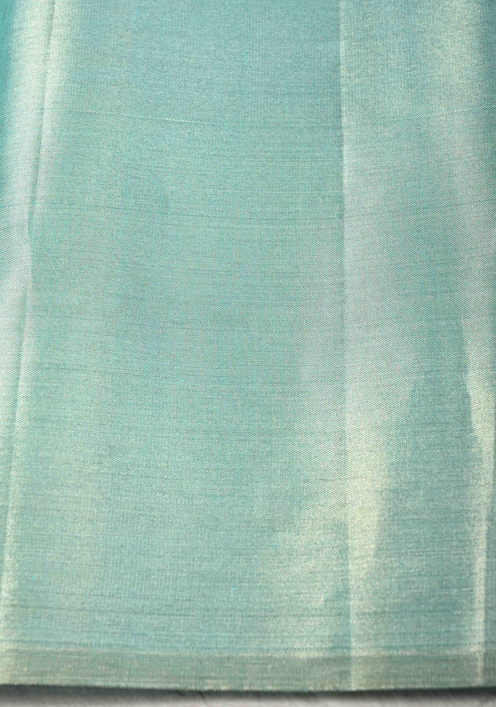 Aqua Blue Kanjivaram Pure Silk Tissue Saree with Meenakari Brocade Jaal and Zari Border | SILK MARK CERTIFIED