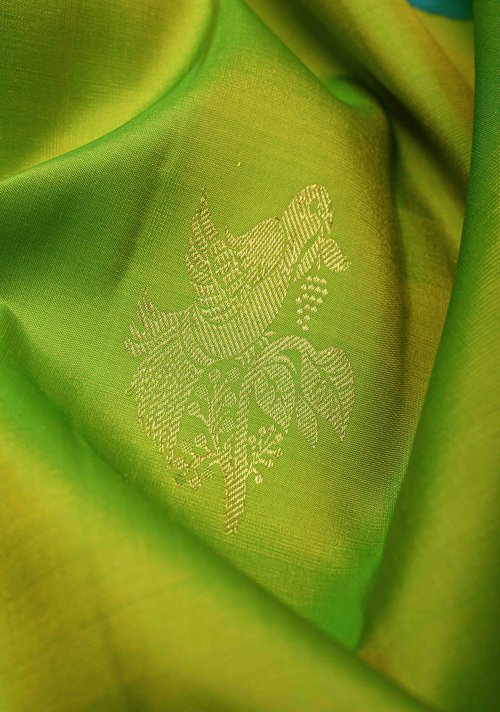 Chartreuse Kanjivaram Silk Saree with Gold-Sliver Buttas and Zari Border | SILK MARK CERTIFIED