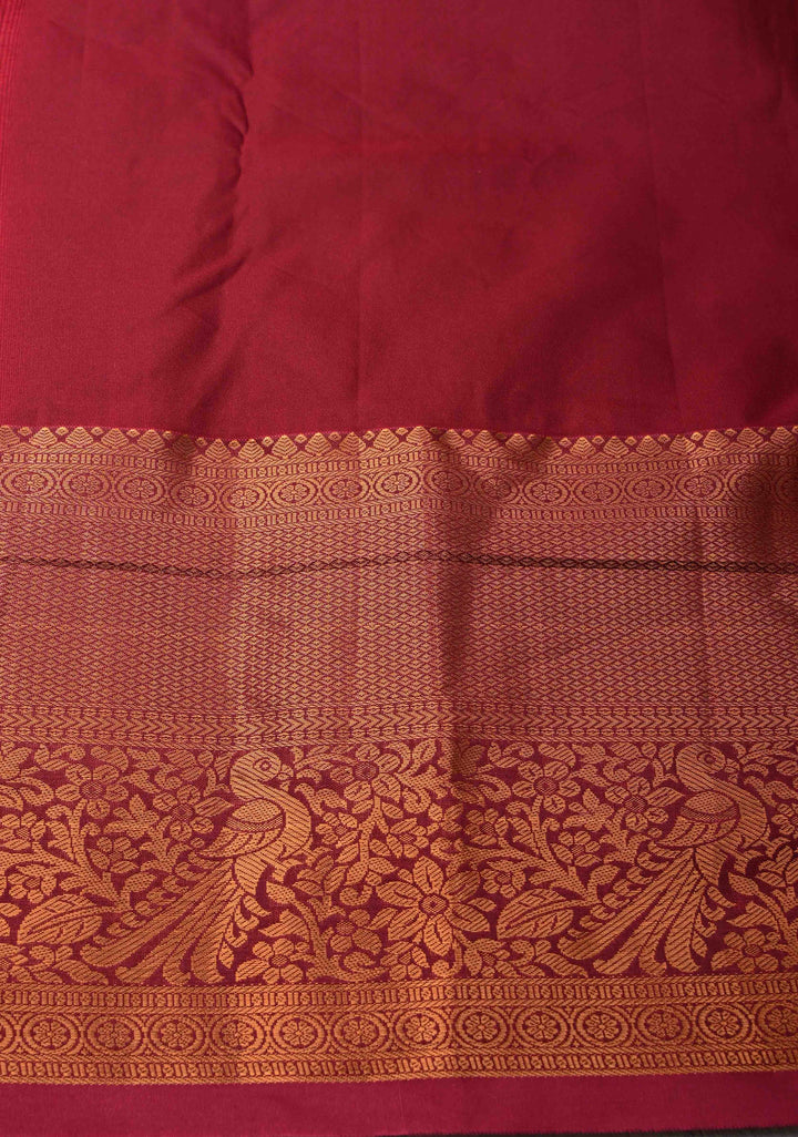 Light Dusty Mauve Kanjivaram Semi Silk Saree with Meenakari Buttas and Contrast Zari Border