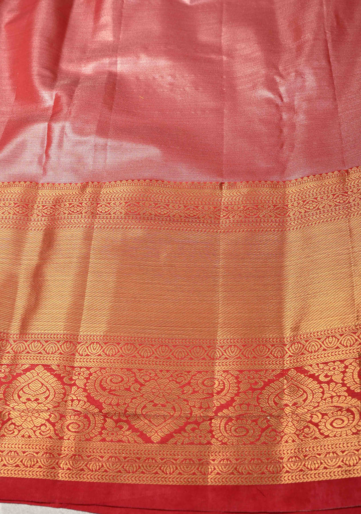 Light Lime Green Kanjivaram  Tissue Semi Silk Saree with Floral Brocade and Zari Border