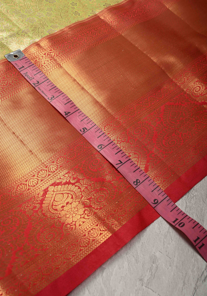 Light Lime Green Kanjivaram  Tissue Semi Silk Saree with Floral Brocade and Zari Border