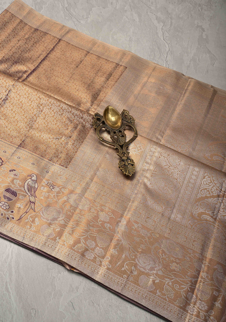 Purple Rangoli Brocade Kanjivaram Tissue Semi Silk Saree with Meenakari Zari Border