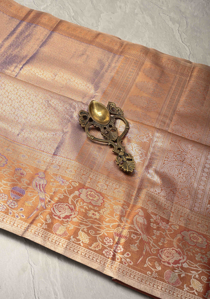 Lilac Kanjivaram Tissue Semi Silk Saree with Rangoli Brocade and Meenakari Zari Border