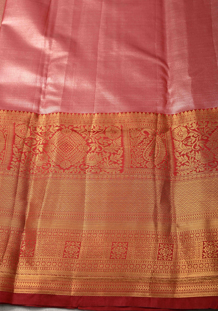 White Kanjivaram Tissue Semi Silk Saree with Meenakari Floral Brocade Jaal and Contrast Zari Border