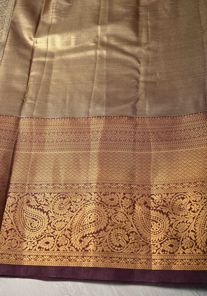 Fresh Green Kanjivaram Tissue Semi Silk Saree with Floral Brocade and Zari Border