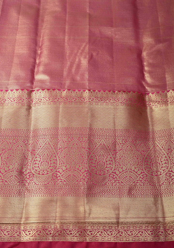 Parrot Green Kanjivaram Tissue Semi Silk Saree with Meenakari Floral Brocade and Contrast Zari Border