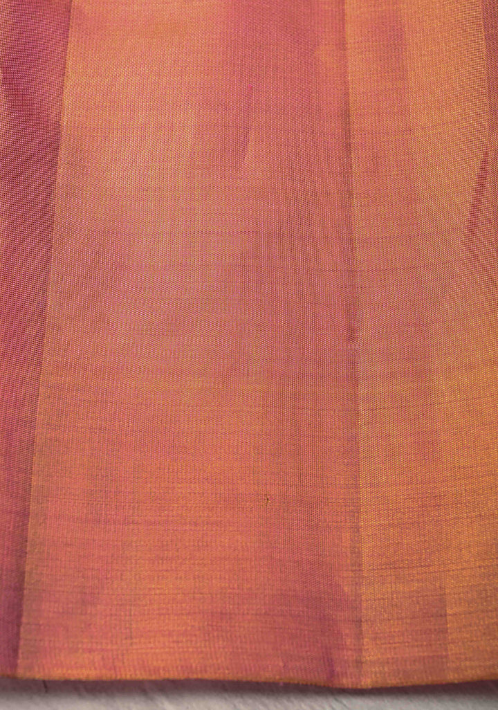 Gold Borderless Tissue Kanjivaram Pure Silk Saree with Meenakari Floral Motifs  | SILK MARK CERTIFIED