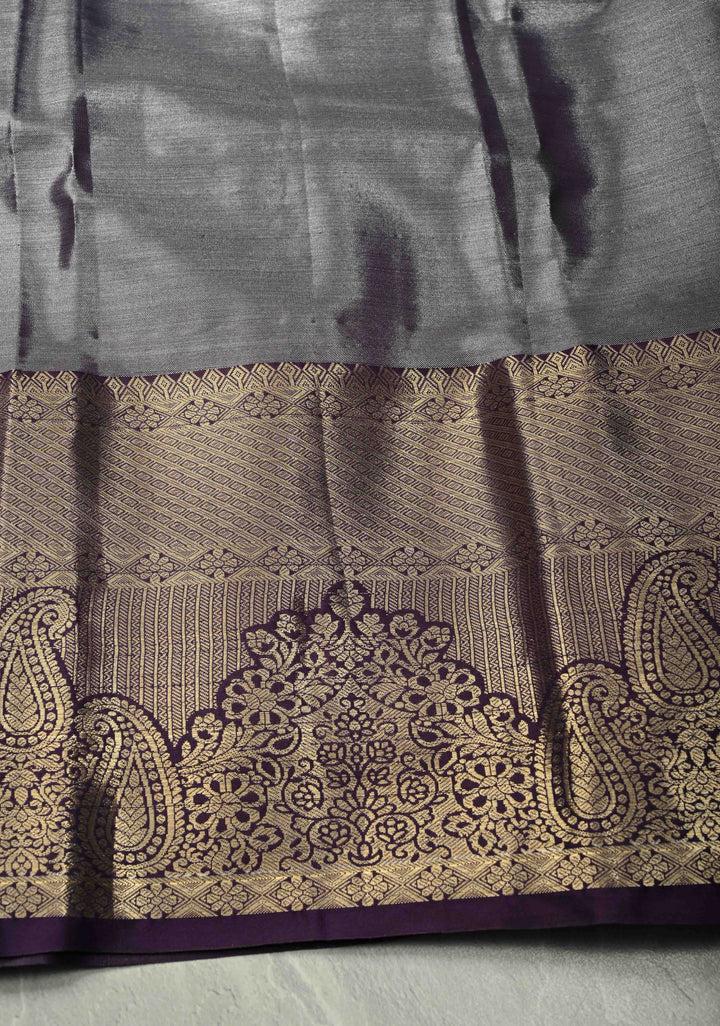Apple Green Kanjivaram Tissue Semi Silk Saree with Meenakari Floral Brocade Jaal and Contrast Wide Zari Border