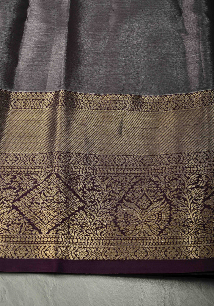 Apple Green Meenakari Tree Butta Kanjivaram Tissue Semi Silk Saree with Geometric Brocade and Contrast Wide Zari Border