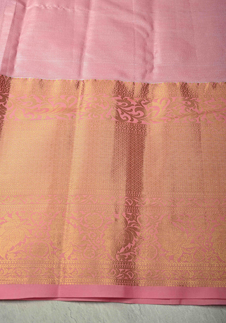 Pastel lime Green  Kanjivaram Tissue Semi Silk Saree with Meenakari Floral Brocade Jaal and Contrast Wide Zari Border