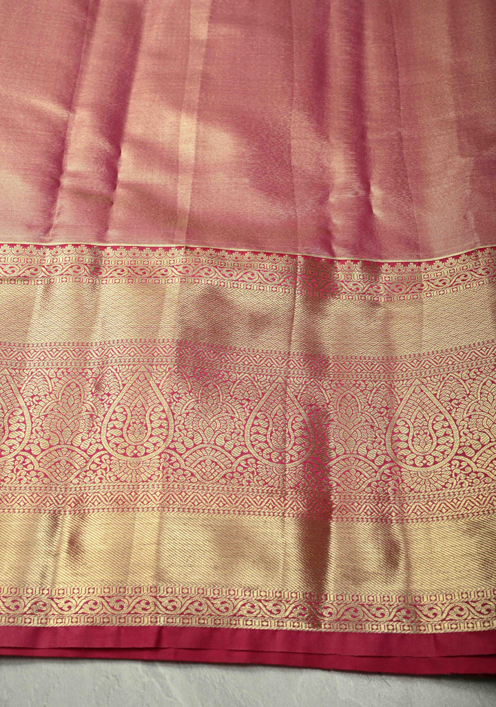 Vibrant Green  Kanjivaram Tissue Semi Silk Saree with Meenakari Floral Brocade Jaal and Contrast Wide Zari Border