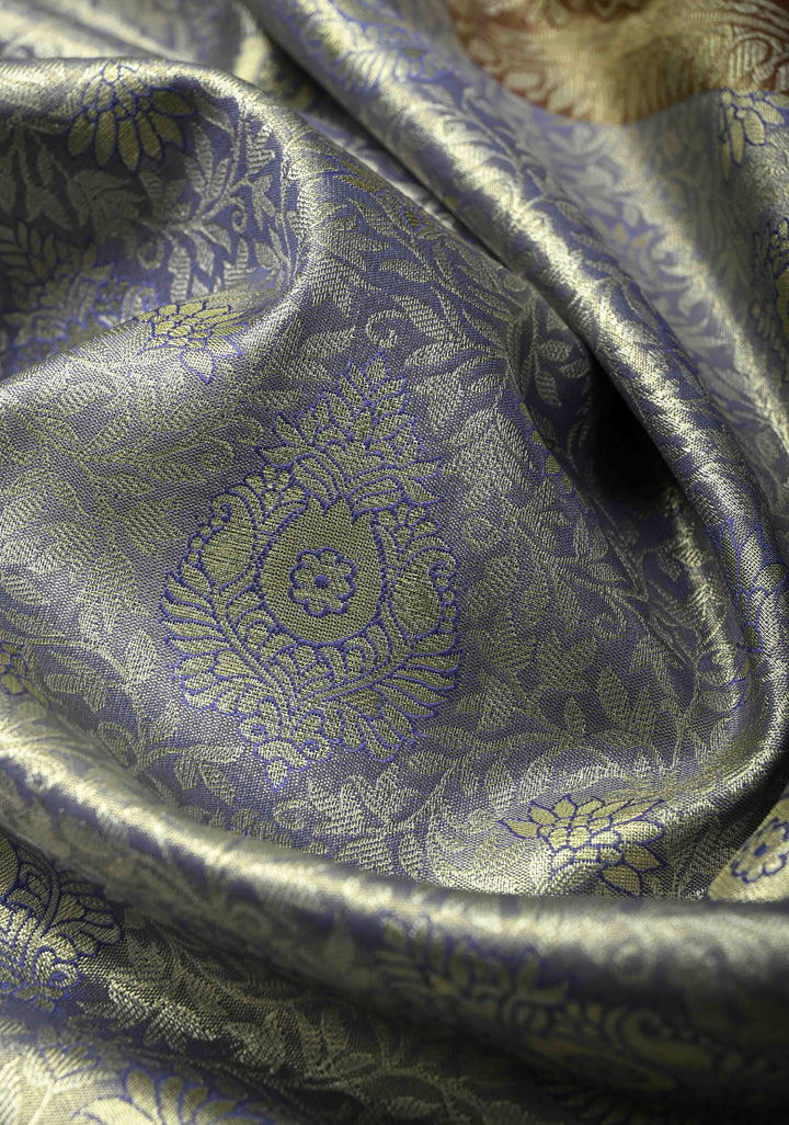 Amethyst Kanjivaram Tissue Semi Silk Saree with Meenakari Floral Brocade Jaal and Contrast Wide Zari Border