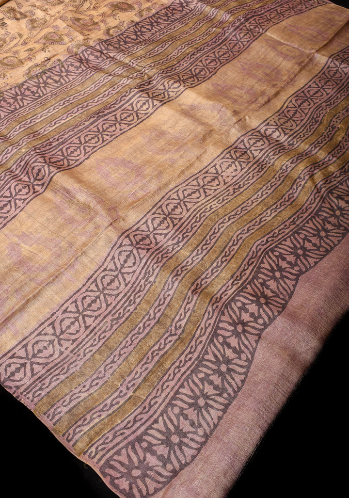Authentic Vanaspati hand Block Print on Pure Tussar Silk Saree | SILK MARK CERTIFIED