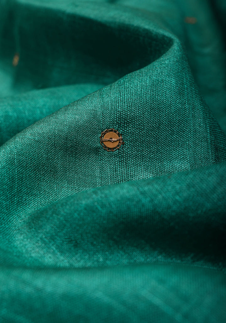 Rama Green Tussar silk saree with Antique Sequins Work and Water Filling Stiches on border | SILK MARK CERTIFIED
