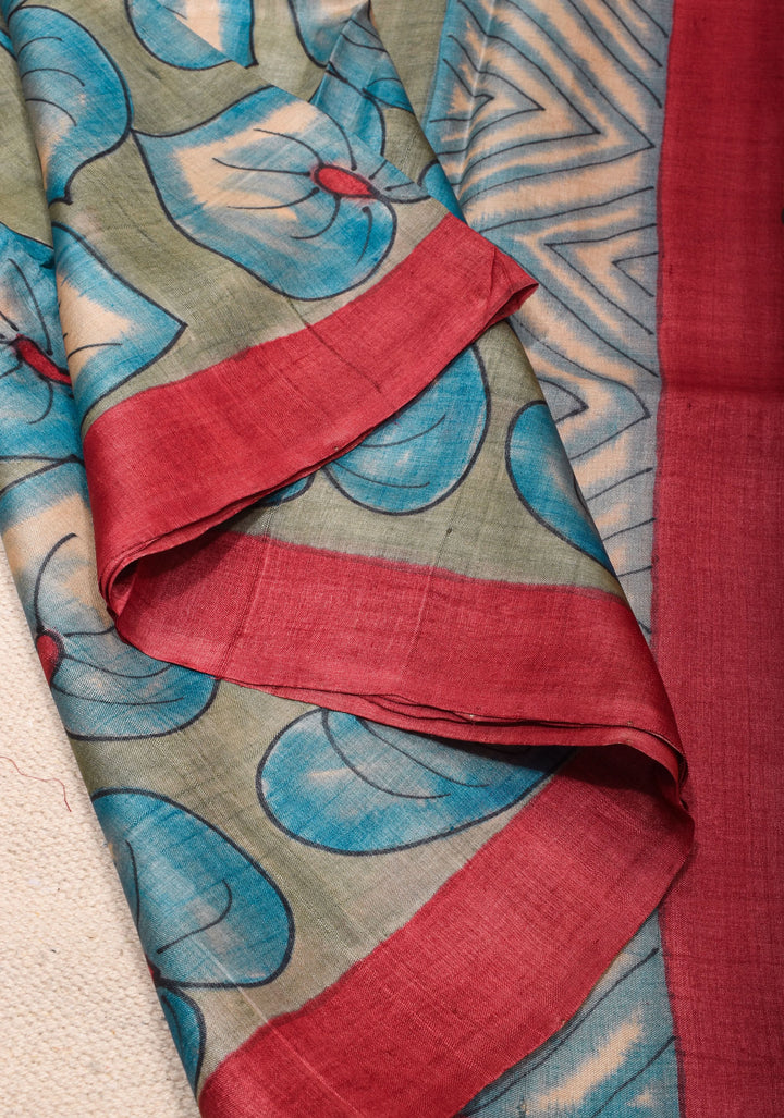 Lightweight Tussar Silk Saree in Gray with Floral Digital Print  | SILK MARK CERTIFIED