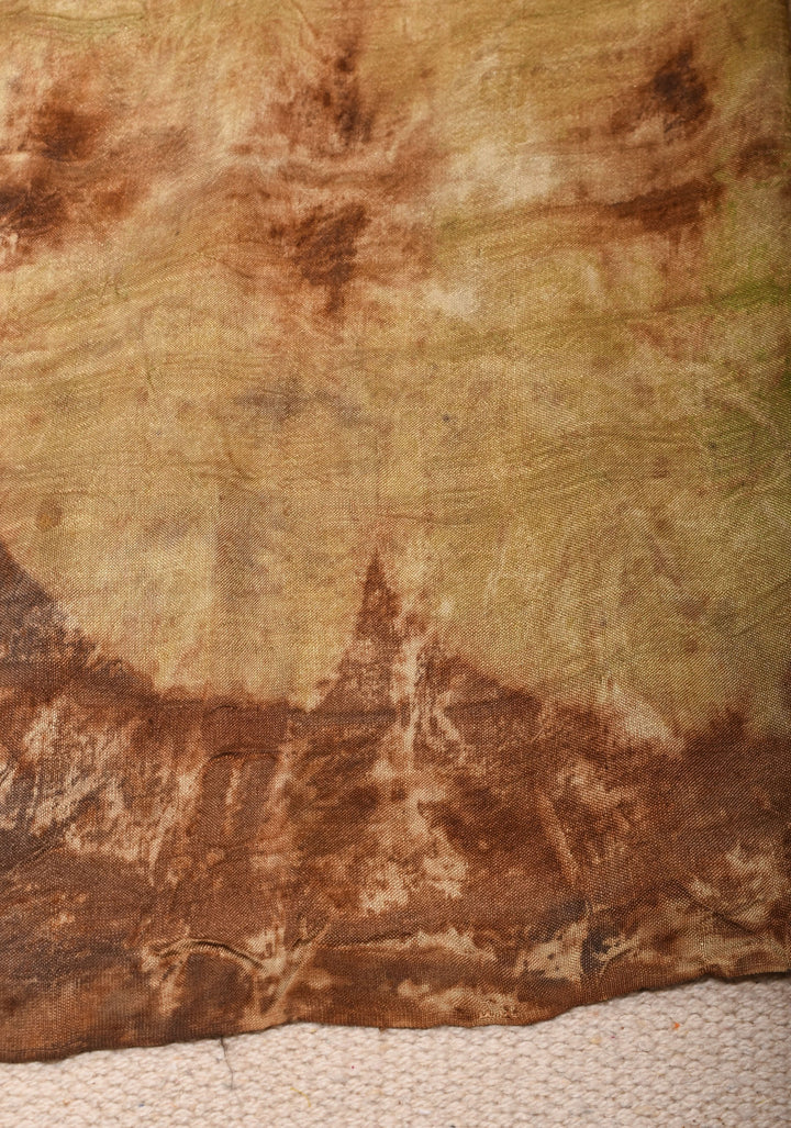 Real Leaf Eco Print On Pure Silk Saree in Brown and Green | SILK MARK CERTIFIED