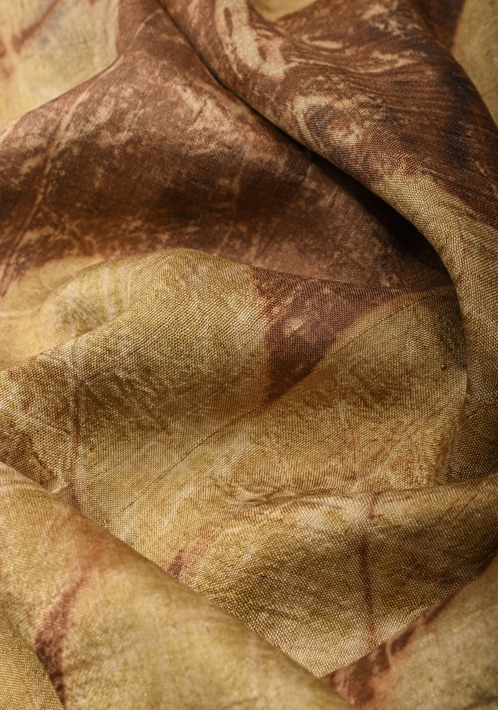 Real Leaf Eco Print On Pure Silk Saree in Brown and Green | SILK MARK CERTIFIED