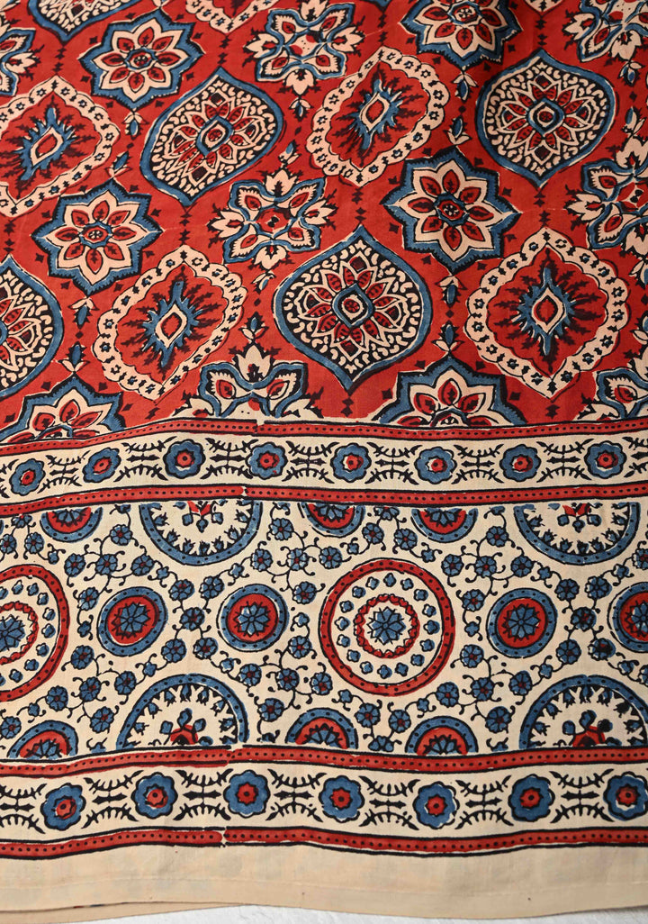 Blue Modal Silk Saree with Ajrakh Hand Block Print