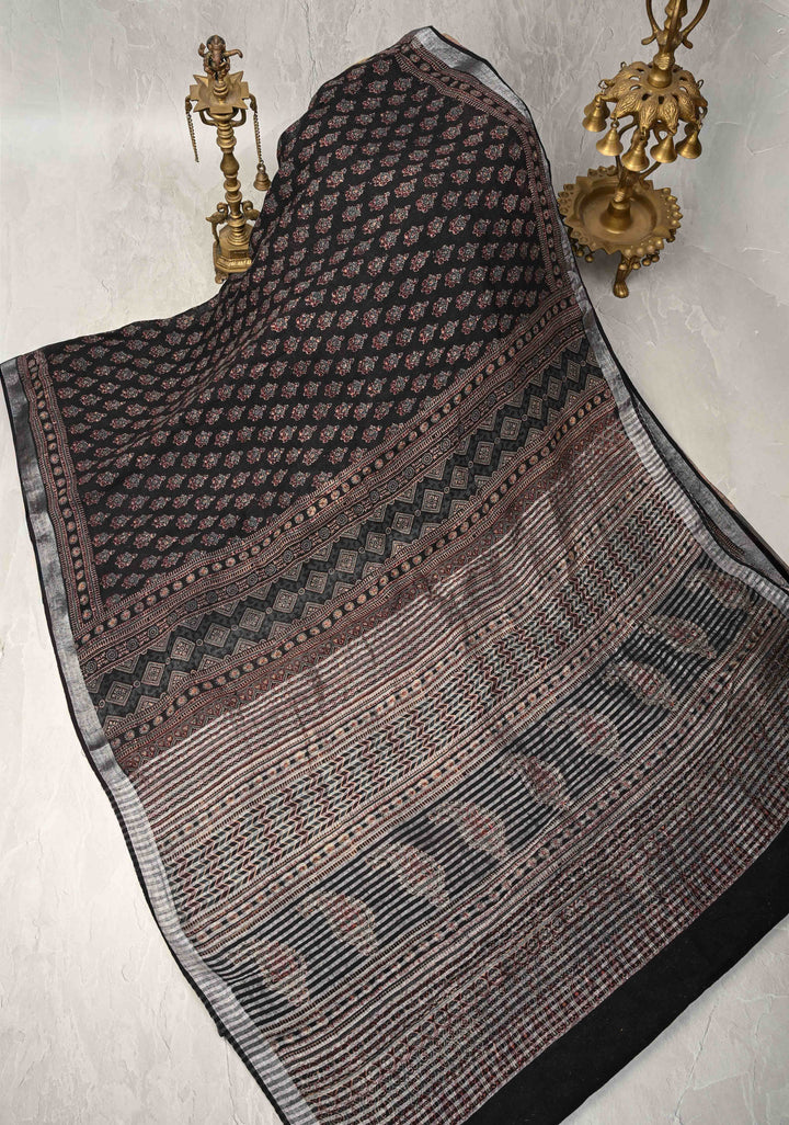 Big Checks Blue Linen By Cotton Saree in Shades of Blue (Copy)