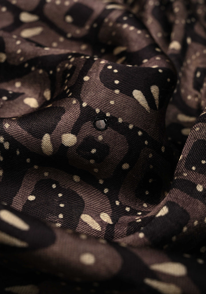 Black Floral Hand Block Print on Modal Silk Saree with Mirror Work