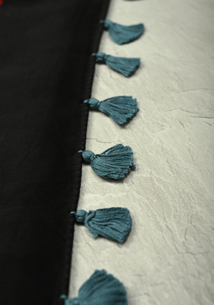 Red Ajrakh Block Print on Modal Saree with Mirror Work