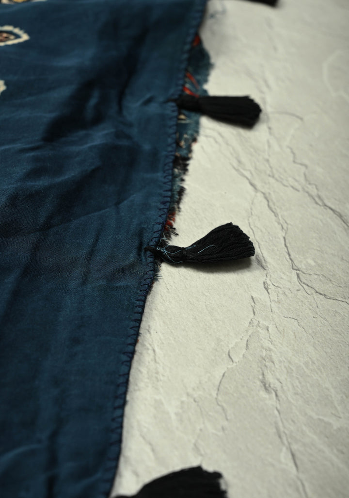 Bright Red Ajrakh Block Print on Modal Saree with Mirror and Ari Work