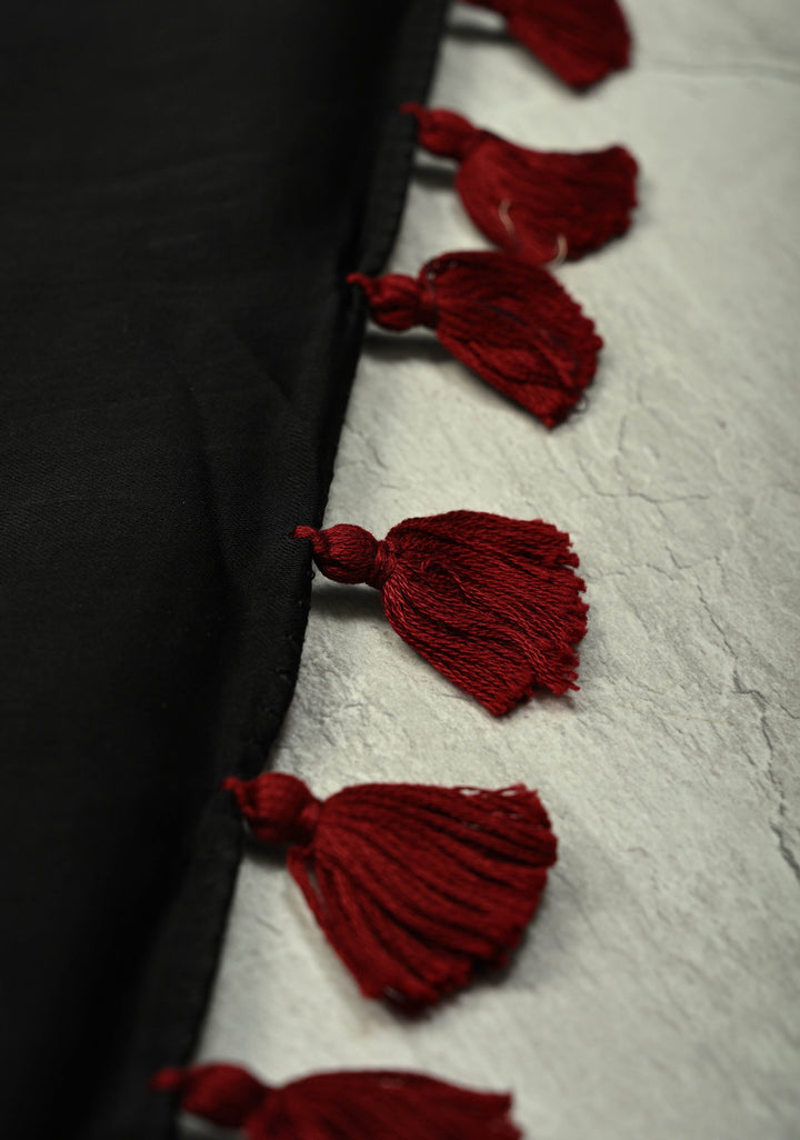 Indigo Ajrakh Block Print on Modal Saree with Mirror Work