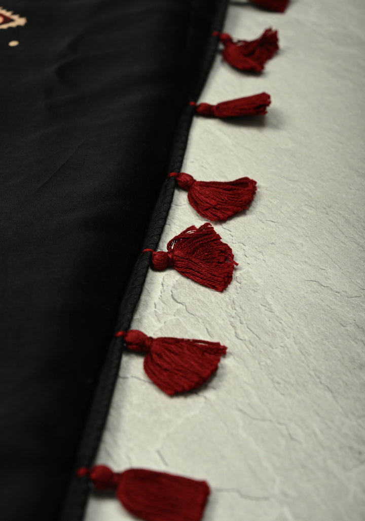 Black Ajrakh Block Print on Modal Saree with Mirror Work