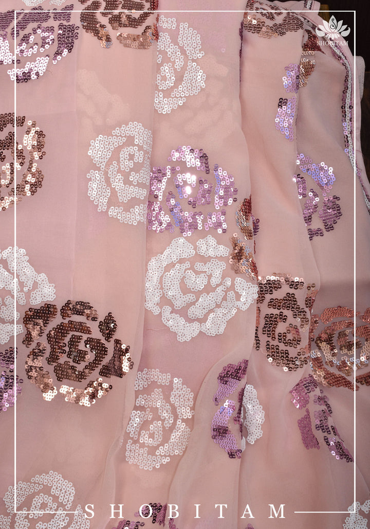 Georgette Saree with Rose Sequin work in Dusty Peach