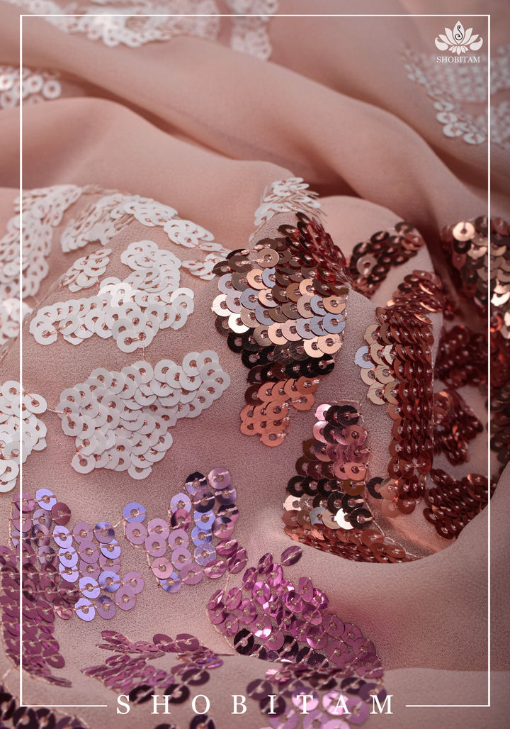 Georgette Saree with Rose Sequin work in Dusty Peach