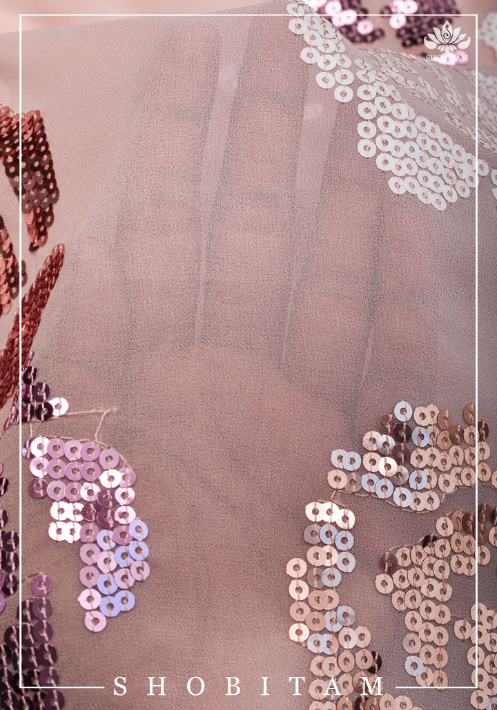 Georgette Saree with Rose Sequin work in Dusty Peach