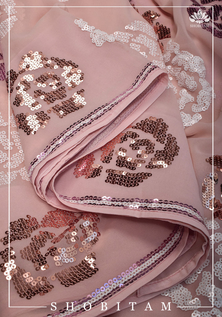 Georgette Saree with Rose Sequin work in Dusty Peach