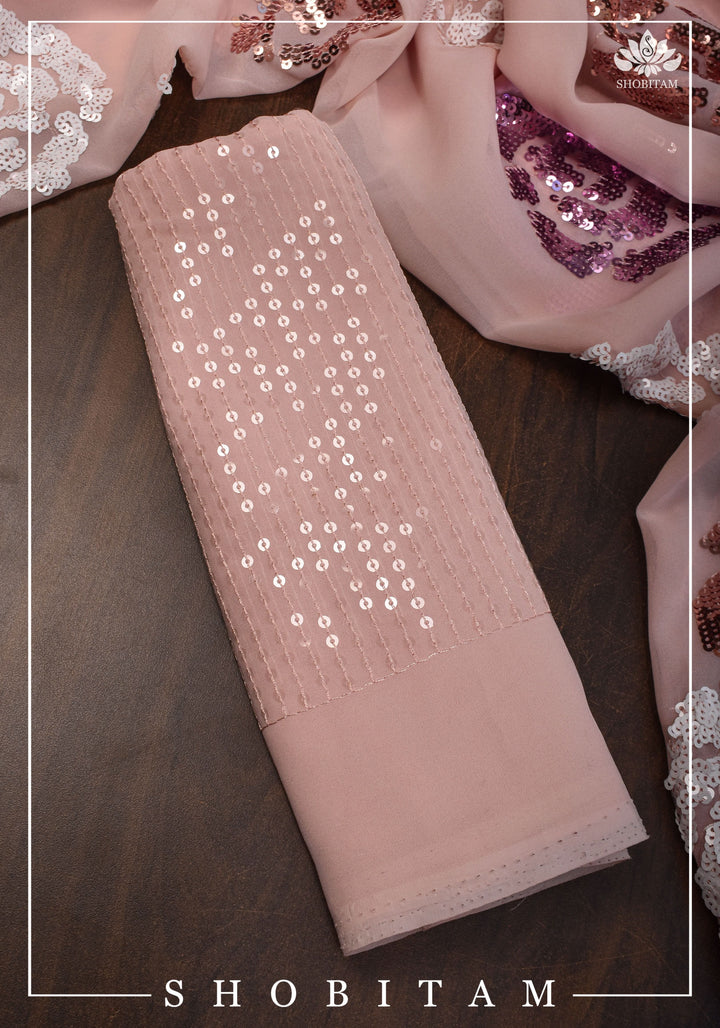 Georgette Saree with Rose Sequin work in Dusty Peach