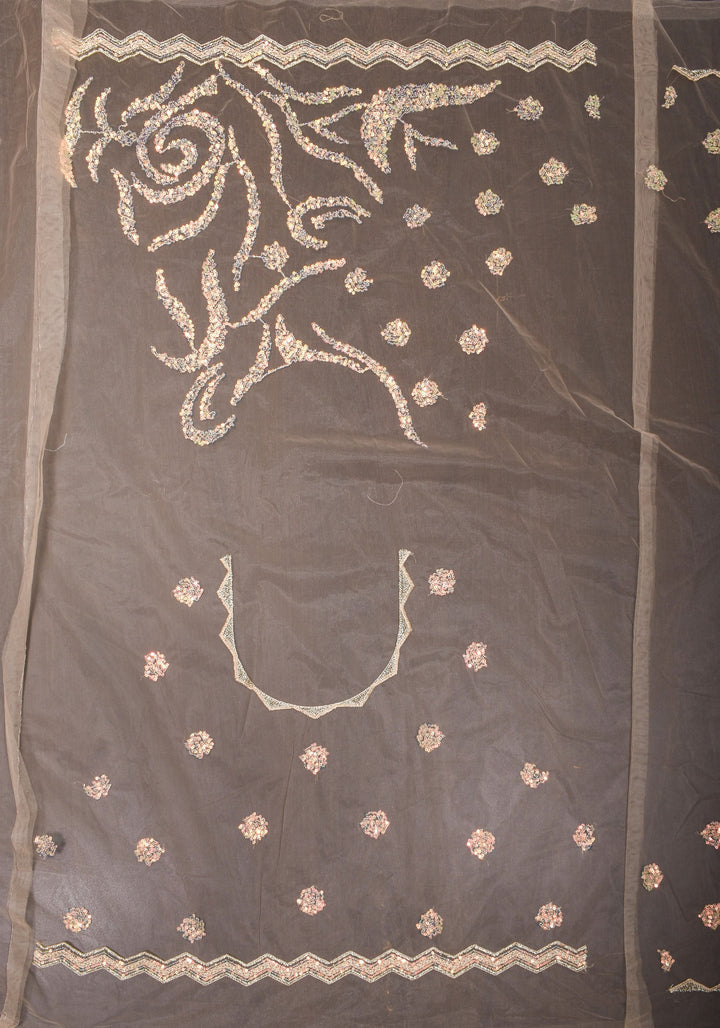 Light Champagne Color Swirl Design Sequins on Net Saree