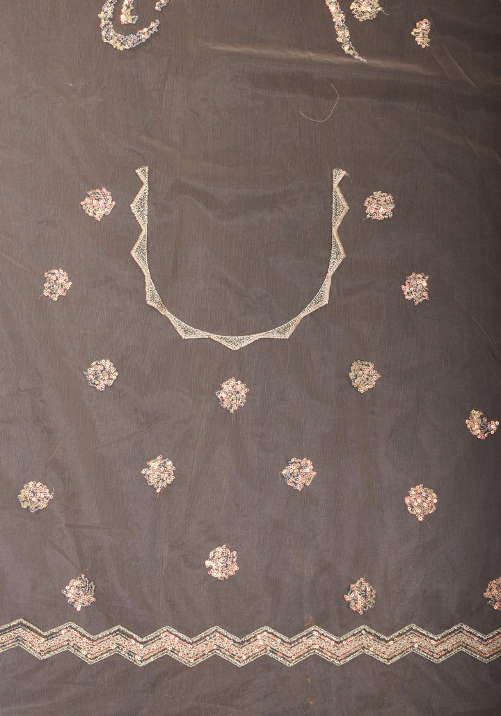 Light Champagne Color Swirl Design Sequins on Net Saree