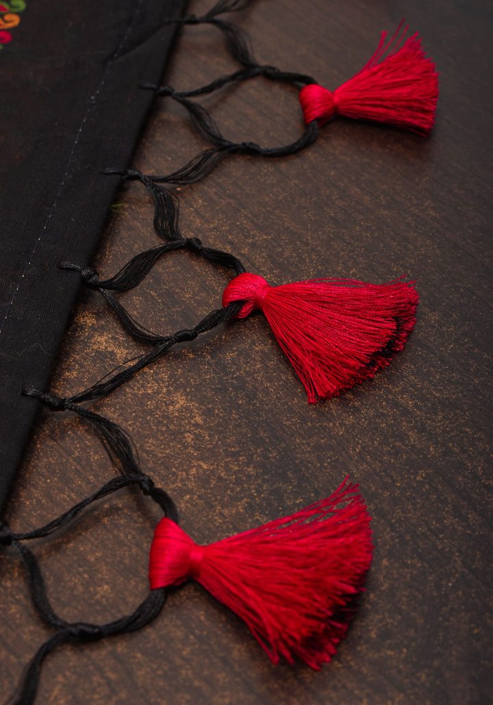 Rayon Saree in Kani Design and Floral Jaal in Black with Dandiya Dancers on pallu and Borders