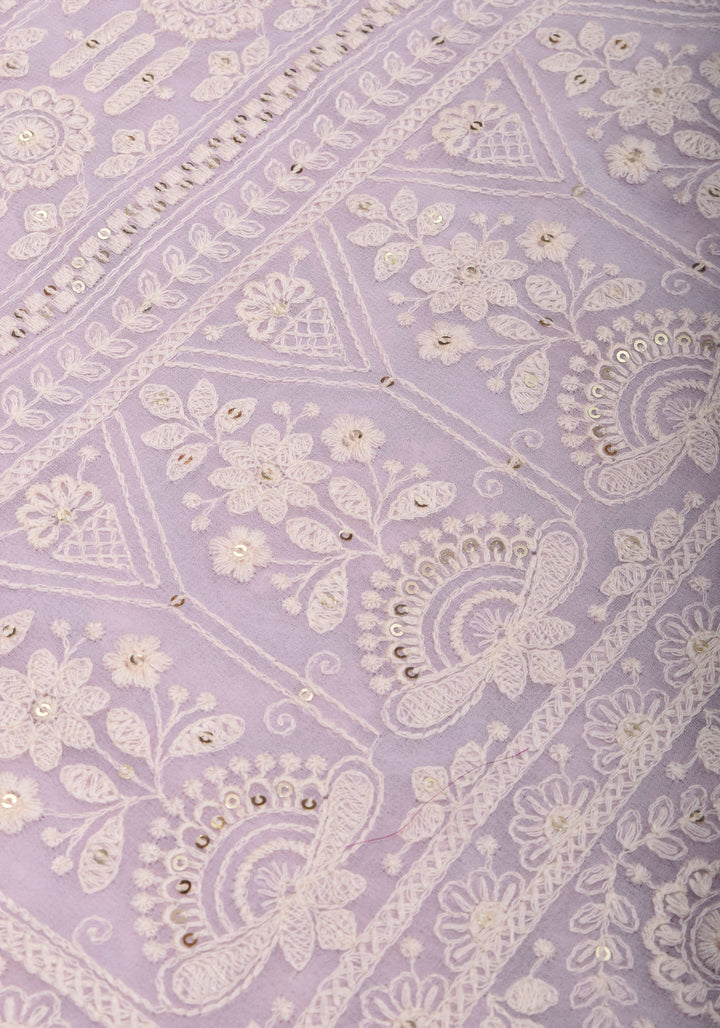 Lilac Georgette Saree with Self Embroidery and Contrasting Satin Trim