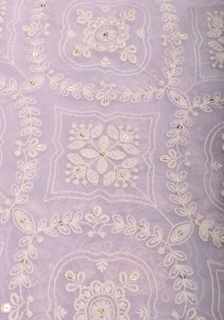 Lilac Georgette Saree with Self Embroidery and Contrasting Satin Trim