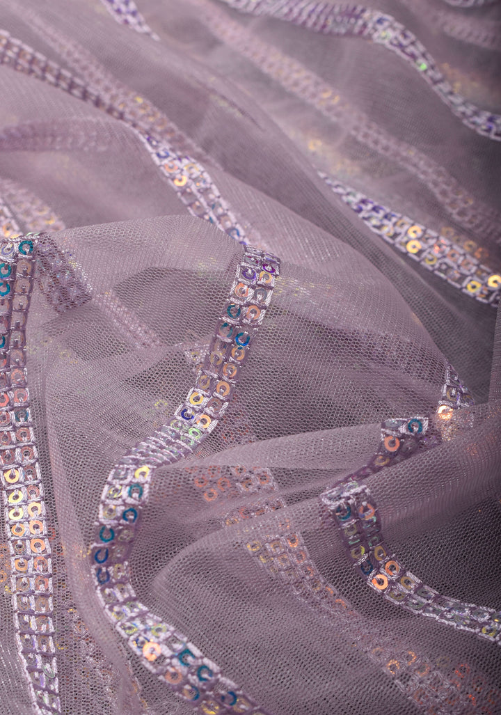 Dusty Lilac Stripes Design Sequins on Net Saree