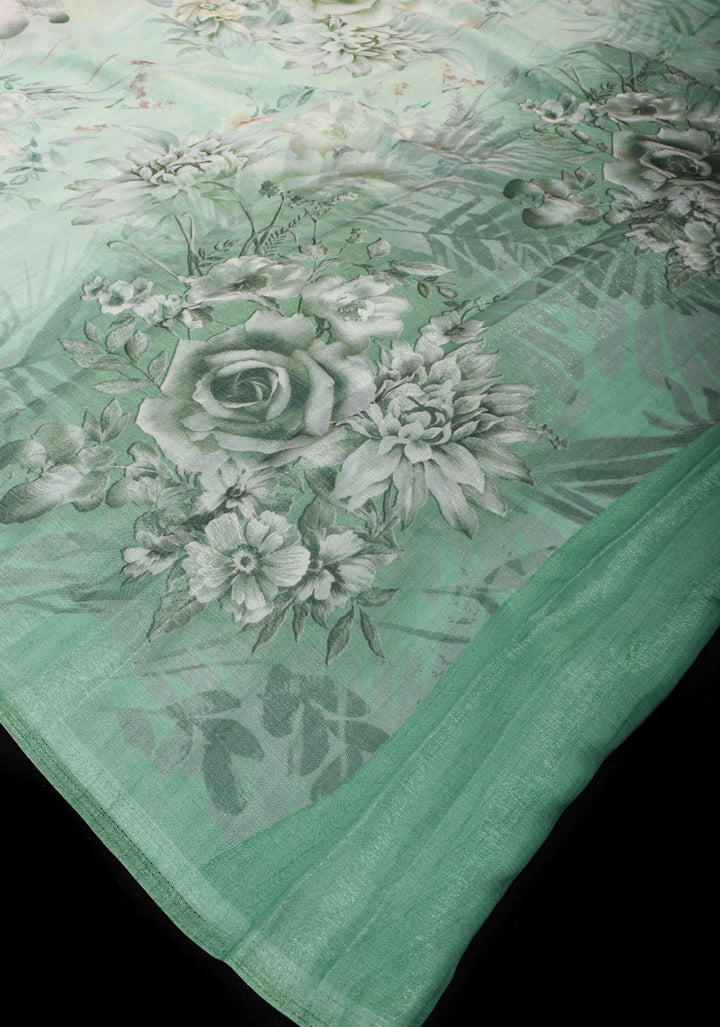 Lightweight Shimmer Georgette Saeee in Mint Green with Florals