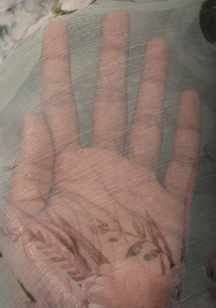 Lightweight Shimmer Georgette Saeee in Mint Green with Florals