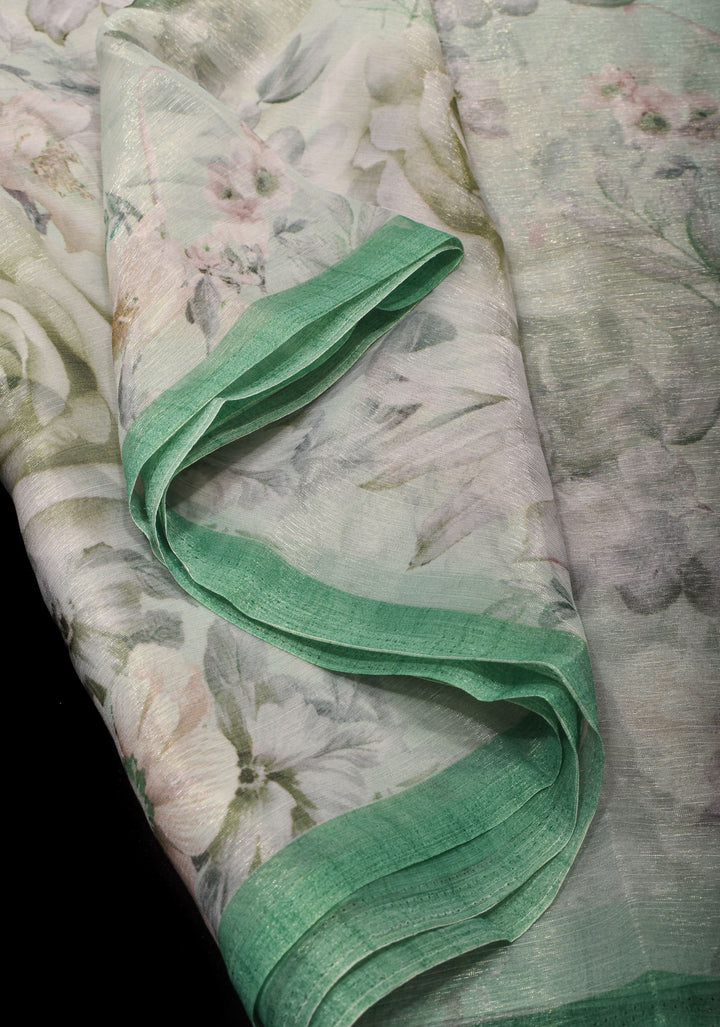 Lightweight Shimmer Georgette Saeee in Mint Green with Florals