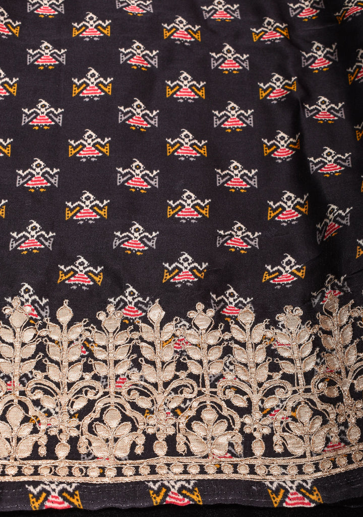 Black Patola Digital Print Gajji Silk Saree with Gotta Patti Border and Crushed Pallu