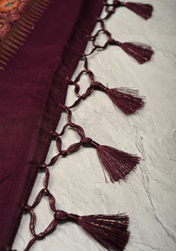 Plum Viscose Saree with Meenakari Shikaargah Brocade and Zari Border