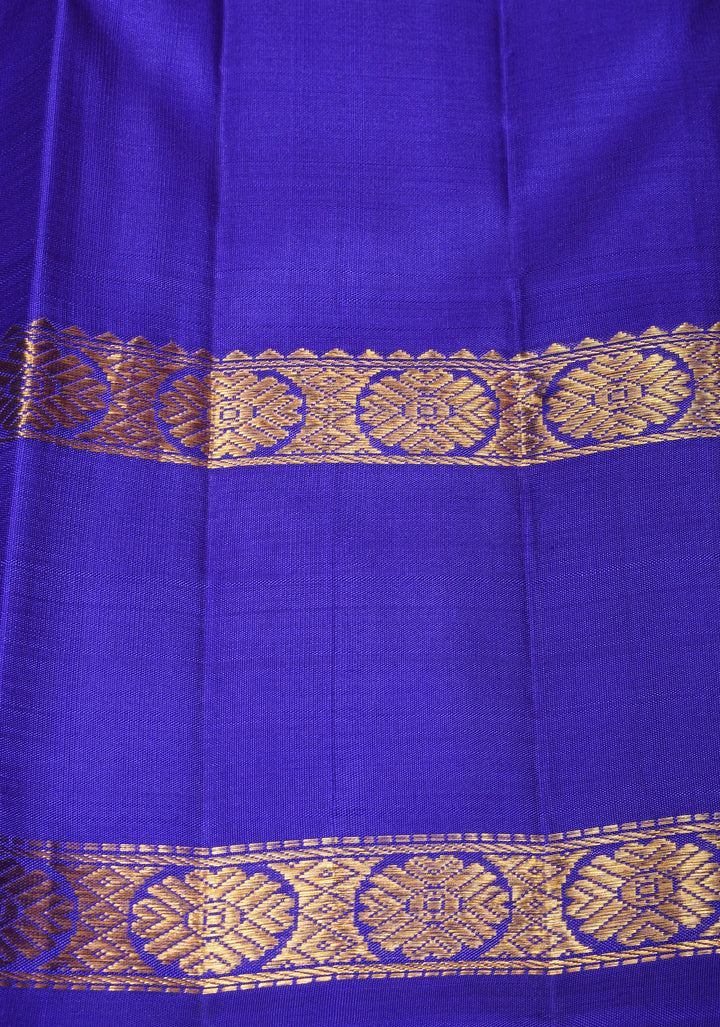 Korvai Weave Vista Blue Green Checks Pure Kanjivaram Silk Saree with Blue Rettaipet Zari Border | SILK MARK CERTIFIED