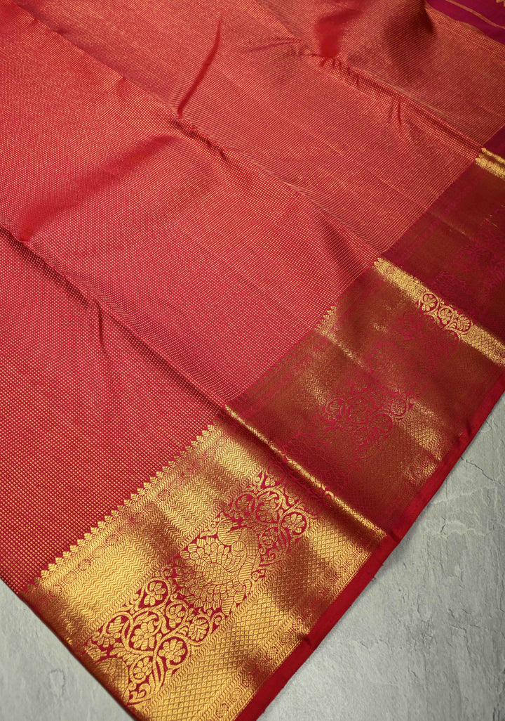 Pure Silk Zari Checks Kanjivaram Saree in Red with Zari Border| SILK MARK CERTIFIED