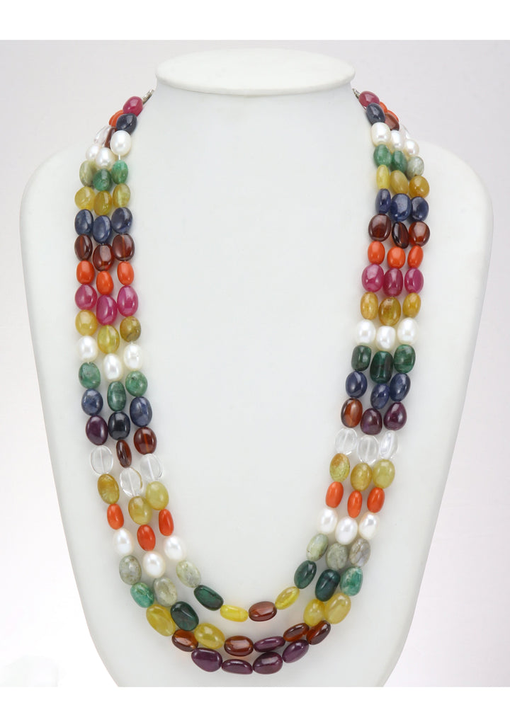 Navaratna 3 Strand Real gemstone necklace set