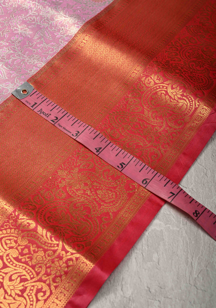 Pink Kanjivaram Tissue Semi Silk Saree with Meenakari Brocade and Contrast Zari Border