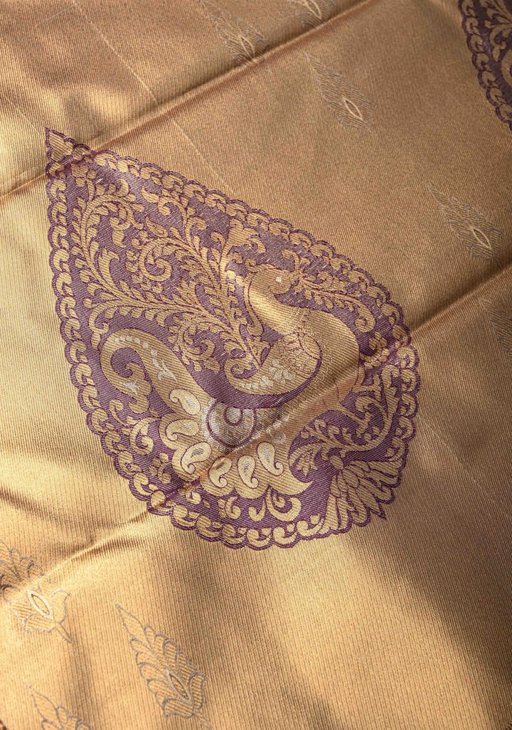 Dusty Amethyst Kanjivaram Tissue Semi Silk Saree with Brocade Jaal and Contrast Zari Border