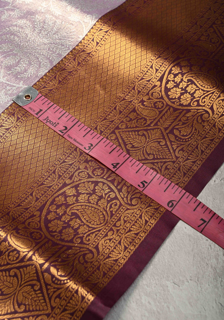 Dusty Amethyst Kanjivaram Tissue Semi Silk Saree with Brocade Jaal and Contrast Zari Border
